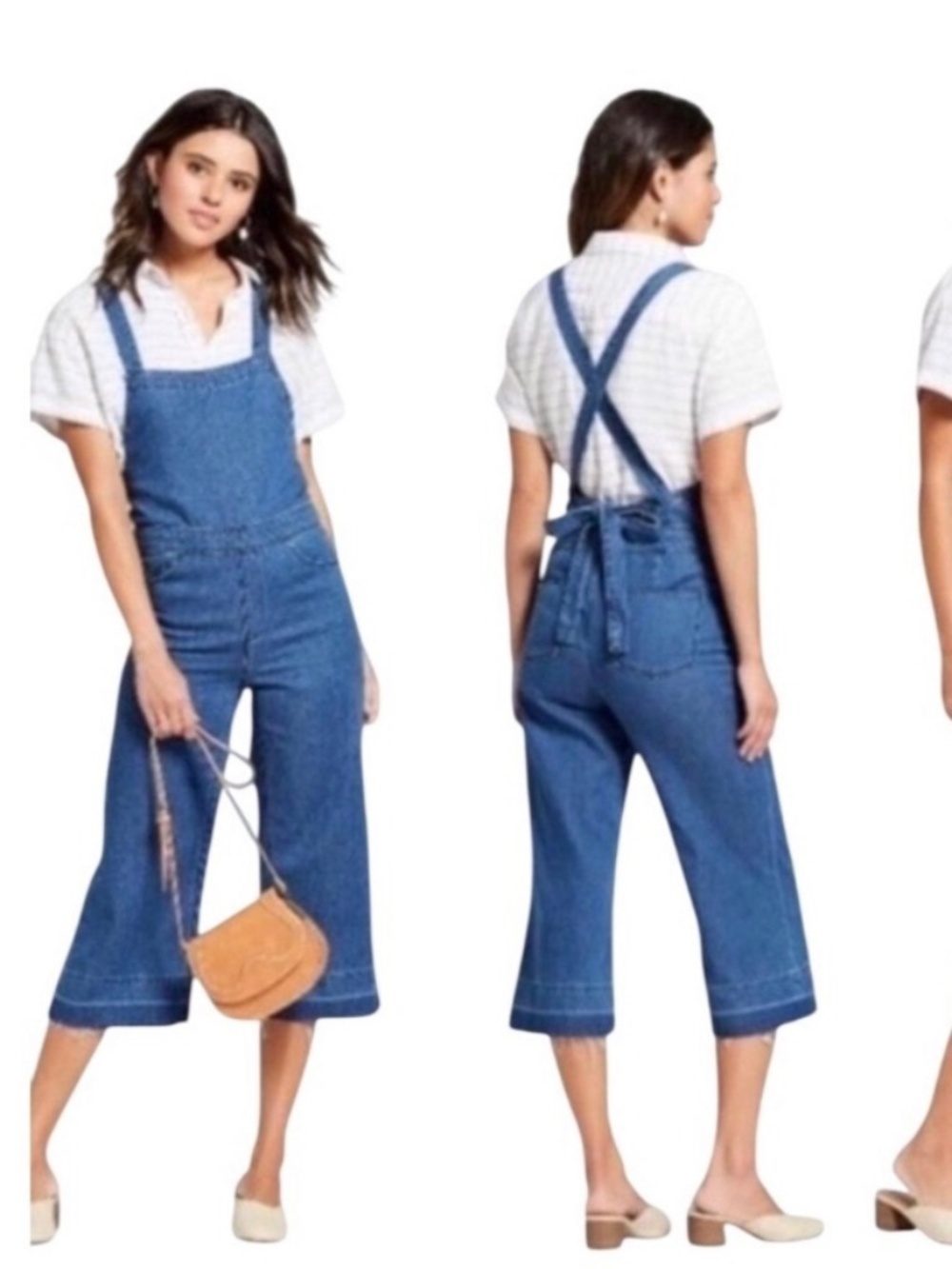 Universal Thread Denim Wide Leg Grandmacore Coastal Denim Crop Overalls Size 10